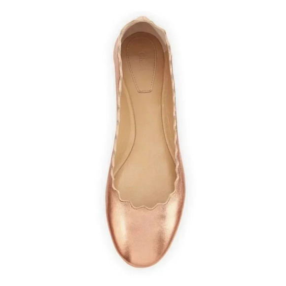 Chloe - Lauren Scalloped Leather Ballerina Flat, Pastel Rose Gold - Picture 3 of 9